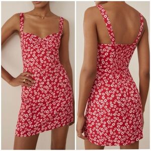 Reformation Red Mini Dress with White Daisy Print Baldwin Dress